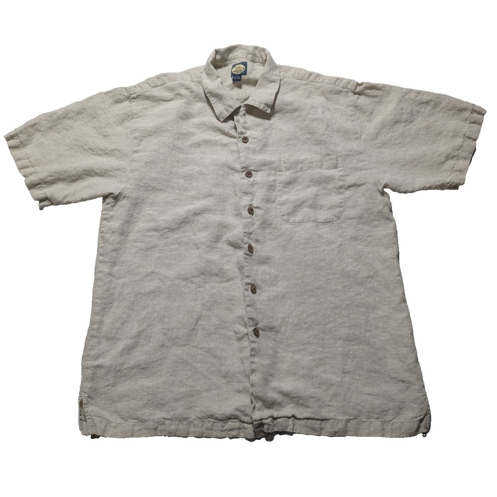 Tommy Bahama LINEN - Men XL Natural Party Breezer Short Sleeve‎ Button Shirt